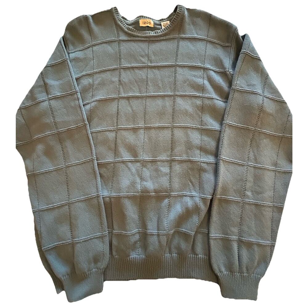 IZOD Mens Sz X-large‎ Sweater Blue Square Knit Cotton Pullover Grandpa Israel